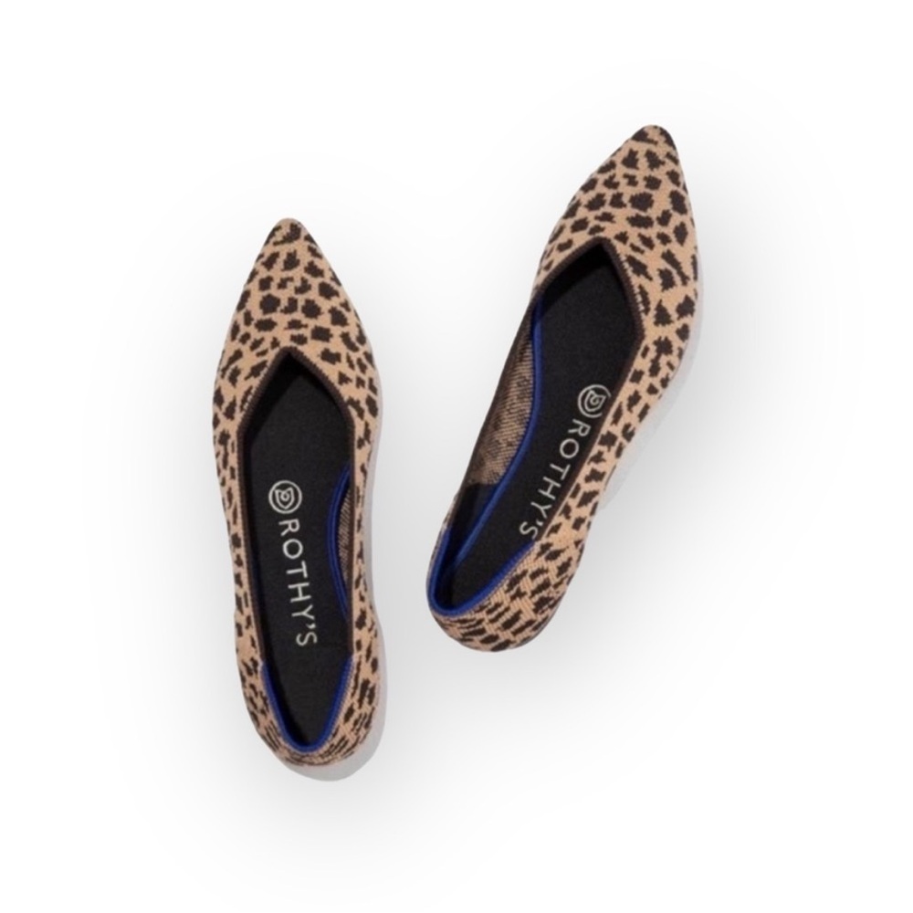 Rothy's The Point I Ballet Flat Leopard Print Desert Cat RETIRED Like New - Picture 2 of 9